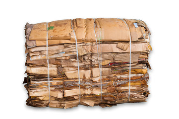 bale of cardboard isolated on white