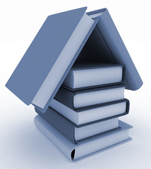 house built from books. 3d illustration on a white