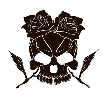 Pirate skull and two roses