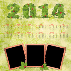 Calendar 2014 with a retro photo frames
