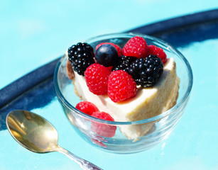 Morning dessert with berries