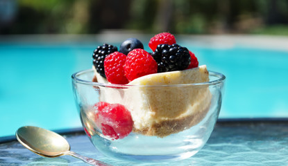 Morning dessert with berries