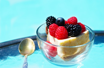 Morning dessert with berries