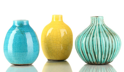Decorative ceramic vases isolated on white - obrazy, fototapety, plakaty