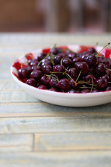 Fresh Cherries in Red Gingham Plate