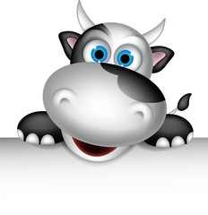 cow cartoon with blank sign