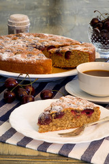 Cherry Almond Cake With Fresh Cherries And Coffee