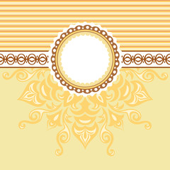 Romantic background with pattern and label. Beige and Yellow
