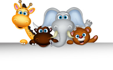 cute animal cartoon with blank sign