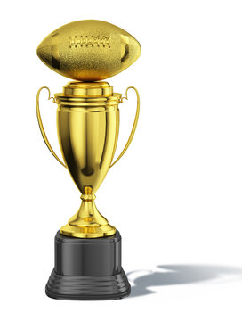 Trophy cup, with an American football ball at the top. All in go