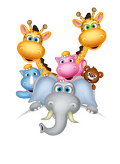 Naklejka premium funny wild animal cartoon posing with blank sign