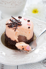 Sweet cake on a white wooden table