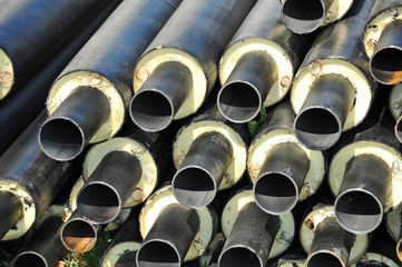 Steel pipe with heat insulation on construction site