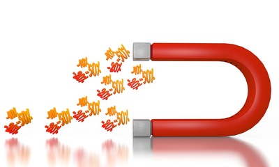 Illustration of a 50 discount sign attracted by an magnet