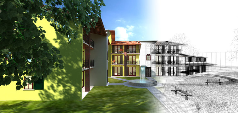 Rendering progetto, esterni, condominio, Appartamento,3d