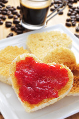 heart-shaped toasts with jam