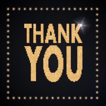 3d graphic of a decorative thank you symbol glittering golden