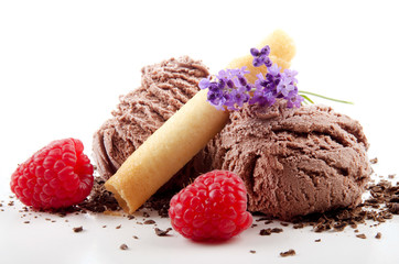 chocolate ice cream with raspberry