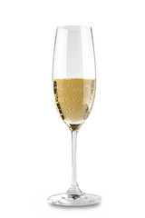 Champagne in a glass. Isolated on white background
