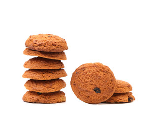 Stack of outmeal cookies with raisins.