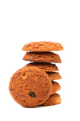 Stack of outmeal cookies with raisins.