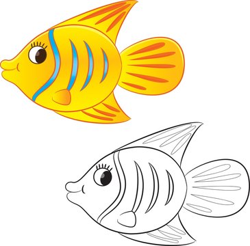 Cartoon fish. Coloring book. Vector illustration