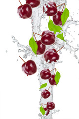 Fresh cherry in water splash