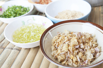 Ingredients for noodle soup of Thailand