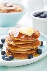 american pancakes with syrup and blueberry
