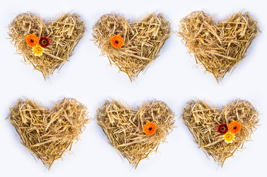 Herzen aus Stroh mit Blumen