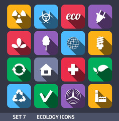 Ecology Vector Icons With Long Shadow Set 7
