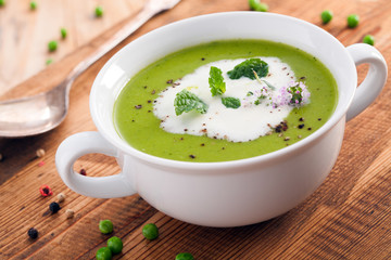 Bowl of healthy pea soup
