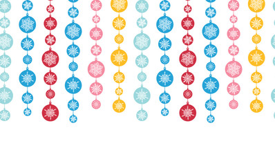 Vector Colorful Snowflakes Stripes Horizontal Seamless Pattern