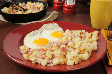 Ham eggs and hash browns