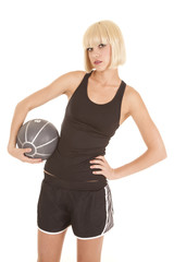 woman black fitness hold black ball