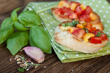 fresh homemade crispy Italian antipasto Bruschetta