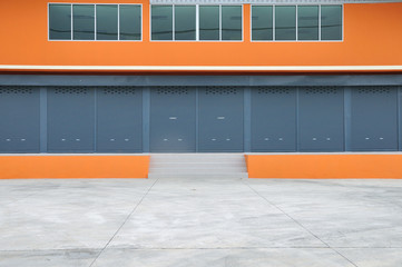 Exterior of new modern warehouse building.