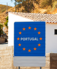 Road sign on the border, Portugal