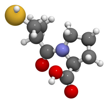 Captopril high blood pressure (hypertension) drug.