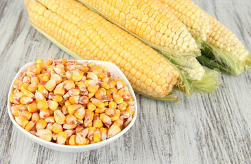 Fresh corn vegetable on wooden table