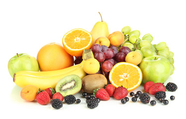 Fresh fruits and berries isolated on white