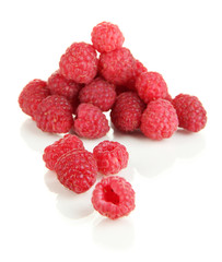 Ripe raspberries isolated on white