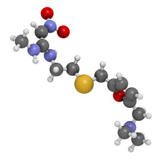 Ranitidine peptic ulcer disease drug, chemical structure.