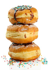 Tasty donuts with chocolate, isolated on white