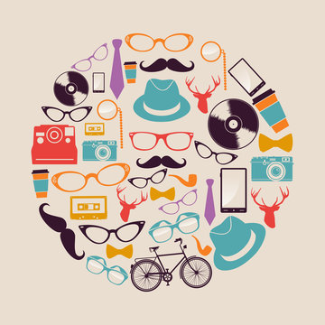 Vintage hipsters icons circle.