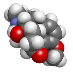Oxycodone pain relief drug, chemical structure.