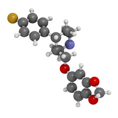 Paroxetine antidepressant drug (SSRI class), chemical structure.