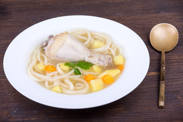 Chicken soup with noodle and vegetables