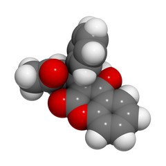 Warfarin anticoagulant drug, chemical structure.