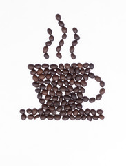 stripe of coffee beans isolated on white